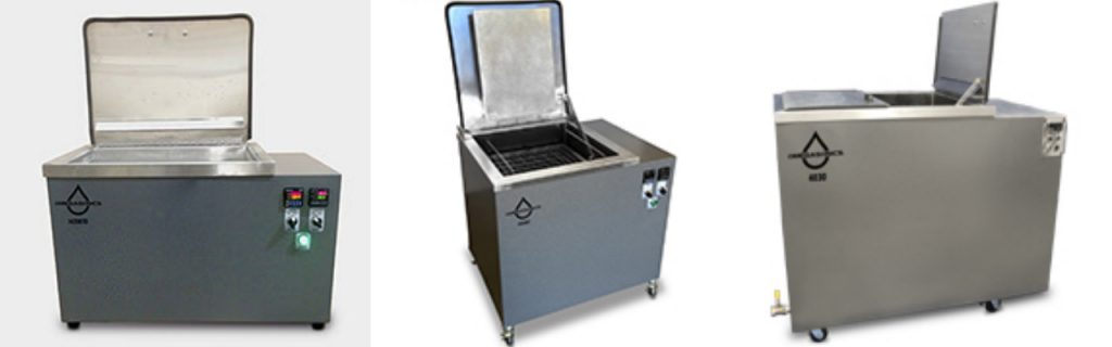 Omegasonics offer a range of ultrasonic systems suitable for cleaning 3D printed parts on the desktop. Pictured above are the SST4030, 1420BTD and 900BT ultrasonic cleaners with different gallon volumes. Images via Omegasonics