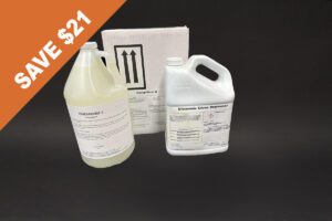 couple of bottles of Blind Cleaning Soap Elite Bundle liquid sitting next to each other